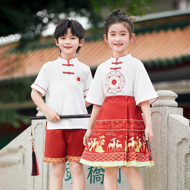 儿童童装夏款夏季男童女童演出服表演服校服马面裙中式套装大童
