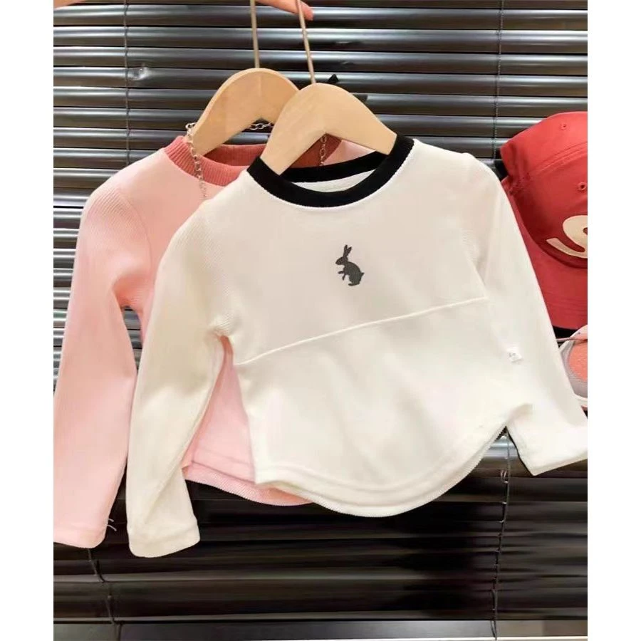 女宝宝2024秋装新款打底衫甜美可爱小兔子印花圆领上衣H-N-C36