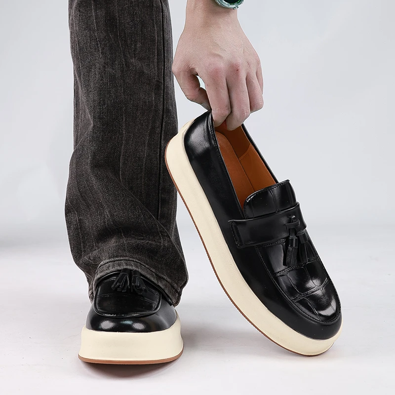 夏季男士德比鞋新款韩版一脚蹬英伦懒人皮鞋鳄鱼纹休闲豆豆乐福鞋