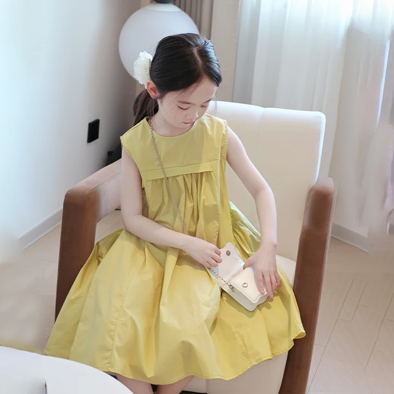 韩版女童连衣裙中长款纯棉休闲儿童装夏季裙子女孩海边无袖公主裙