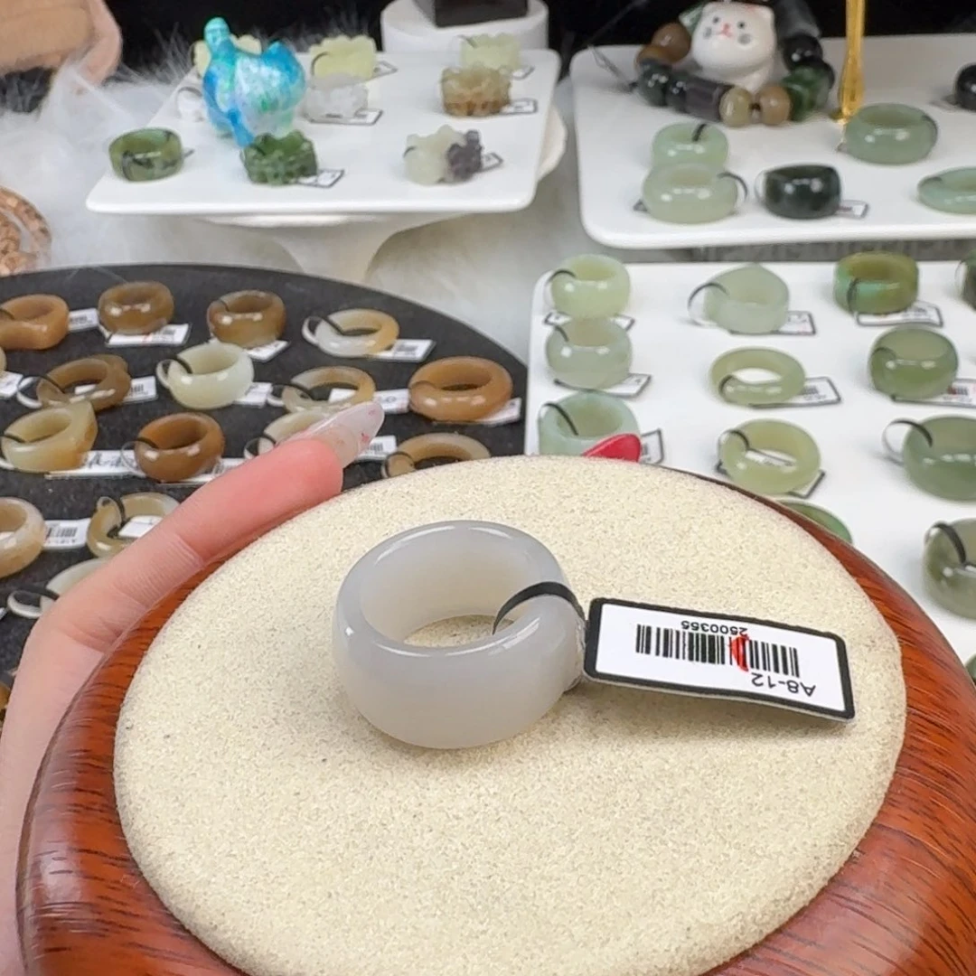 和田玉未镶嵌戒指O60浅紫墩墩17.1