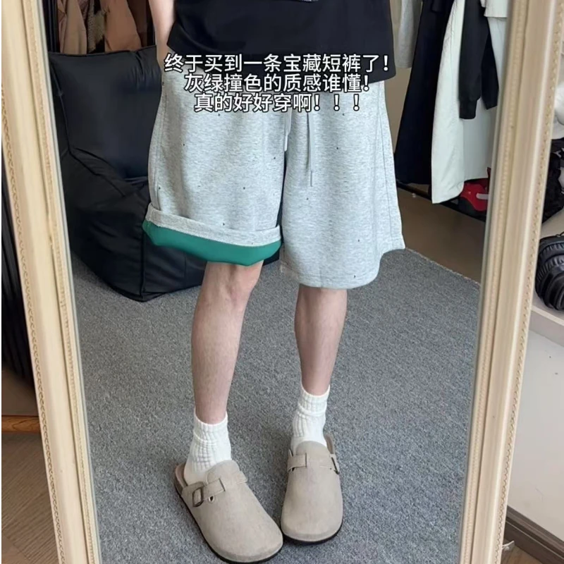 破洞扎染短裤夏季男款美式潮牌潮流休闲运动宽松cleanfit五分裤男