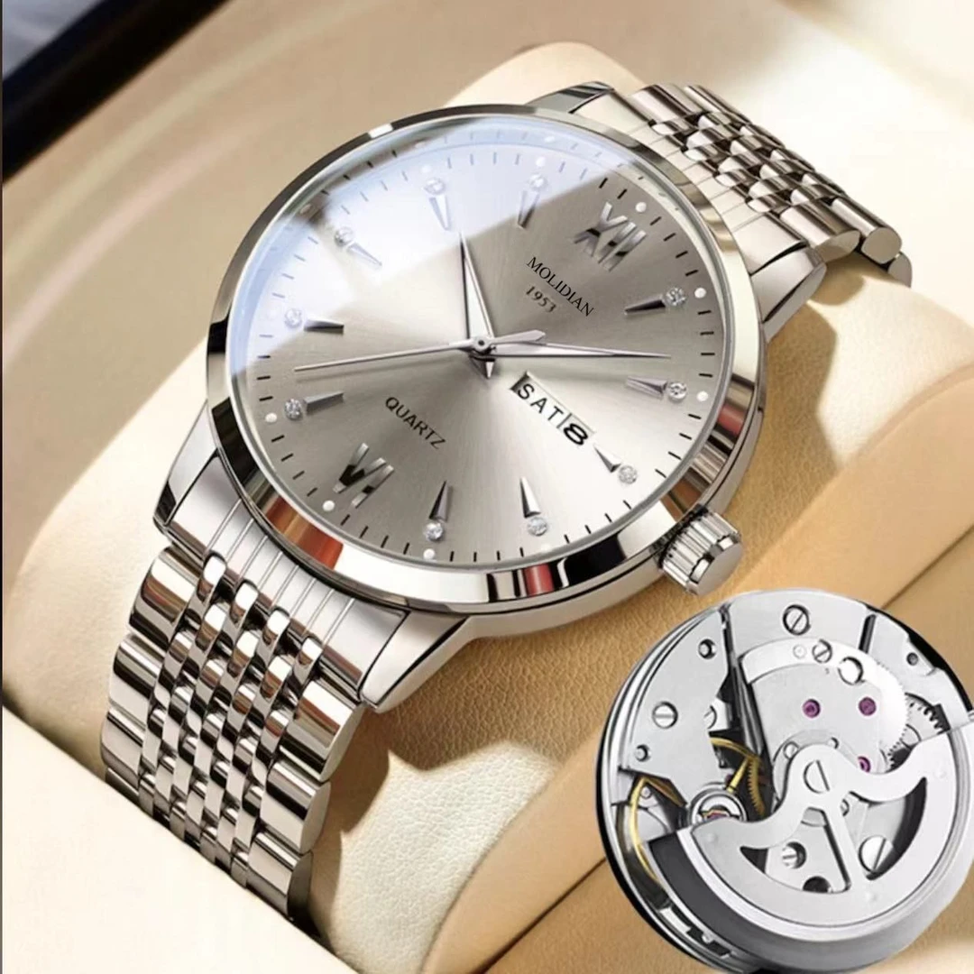 X1嘉年华钢带-MOLIDIAN腕表夜光大表盘高档简约商务男士手表-青