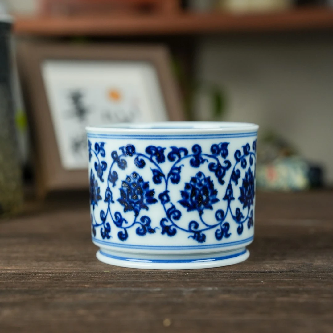 【小乔赏瓷】景德镇手工手绘柴窑金刚莲内外绘直口杯moshe834.