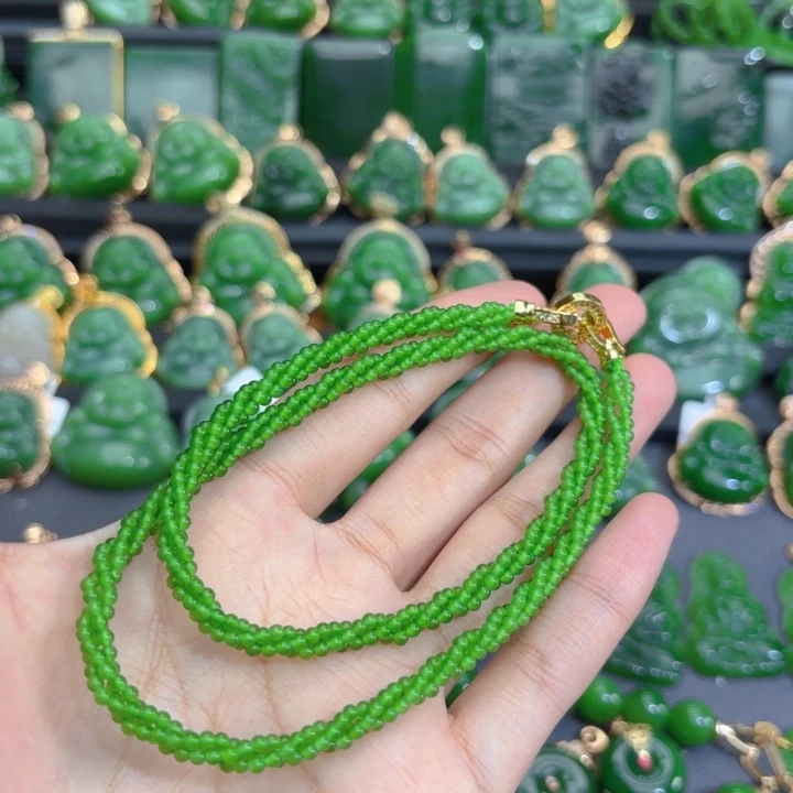 项链未镶嵌和田玉（碧玉）果绿麻花项链