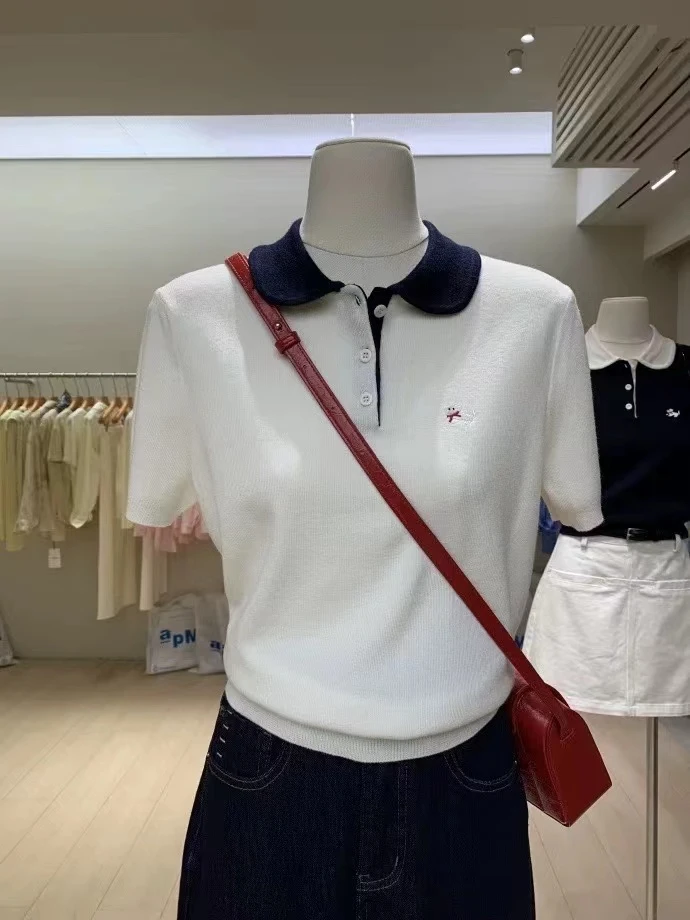 广州十三行女装高端欧货卡通刺绣娃娃polo领短袖针织T恤衫上衣夏