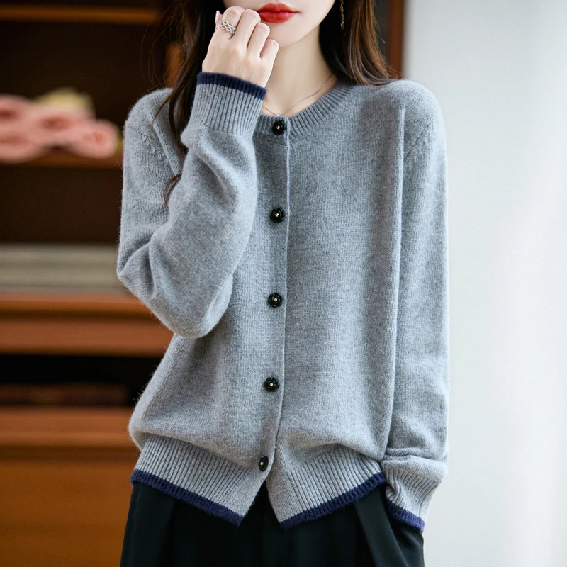 哥弟阿玛施正品秋季新款圆领韩版纯色百搭休闲气质针织开衫羊毛衫