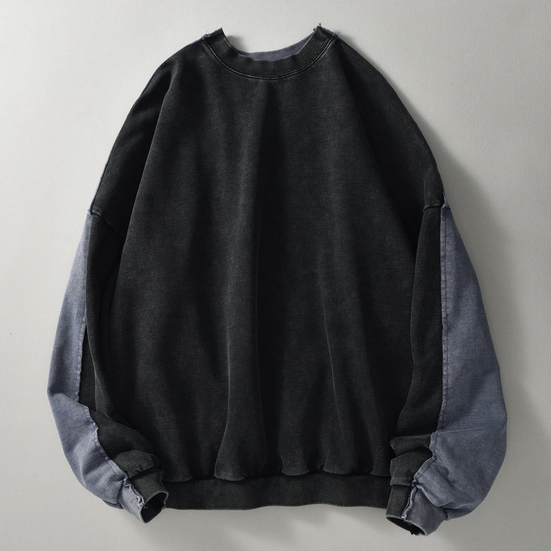 喜柿-【简约不简单】外单客料毛边水洗双面穿毛圈卫衣27012