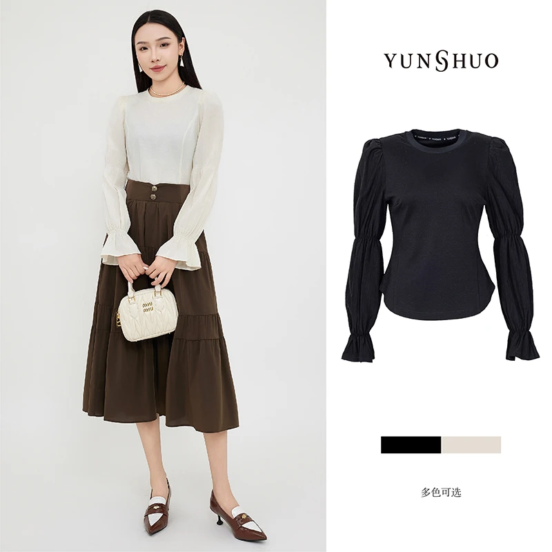 允硕春季泡泡袖衬衫秋款女装百搭显瘦万能内搭初恋衫上衣349530