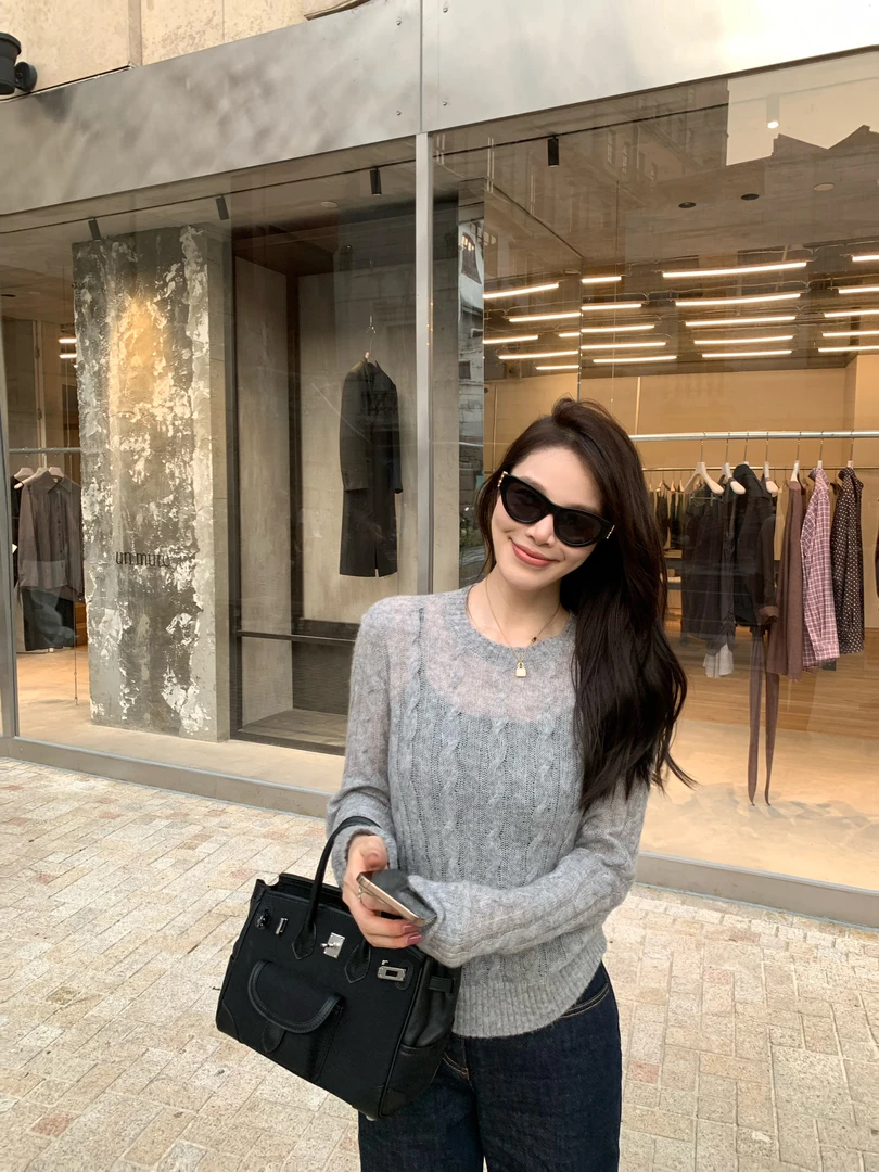 BIG WHITE REMADE“灰条小调”40羊毛+羊驼毛+天丝打底衫FW081281