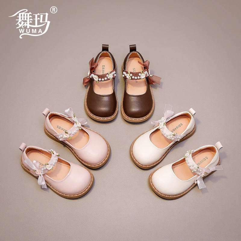 女童鞋子儿童公主小皮鞋2025春秋季新款女孩软底蝴蝶结单鞋518102