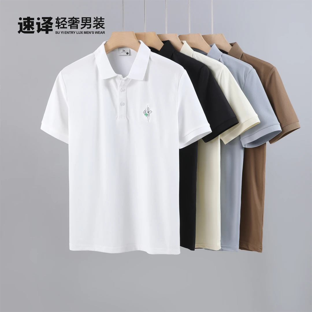 2025夏季个性刺绣小标设计翻领POLO衫时尚休闲百搭男修身上衣短袖