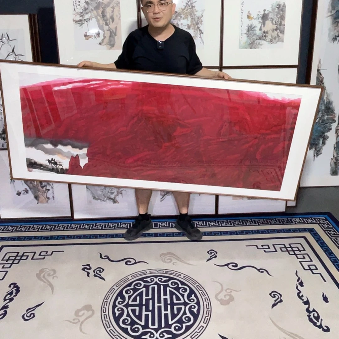 国画手绘画作品带框200-80厘米