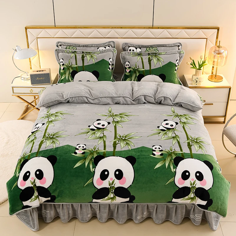 牛奶绒四件套双面绒加厚4件套卡通床上加绒新款冬季冬天被套保暖