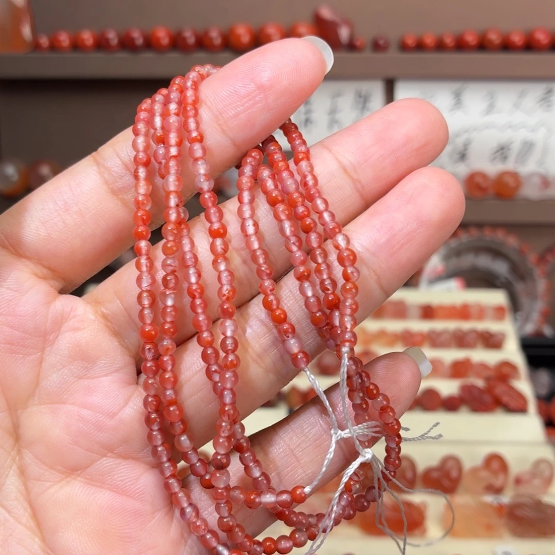 南红玛瑙未镶嵌川料冰红小米珠多圈3+