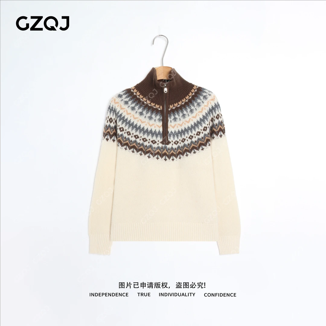 老琴私服【雪林密语】100绵羊毛半高领费尔岛针织衫毛衣女冬款 6538
