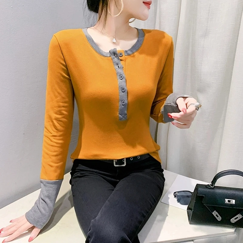 2024年新款秋冬拼色圆领通勤时尚气质上衣长袖