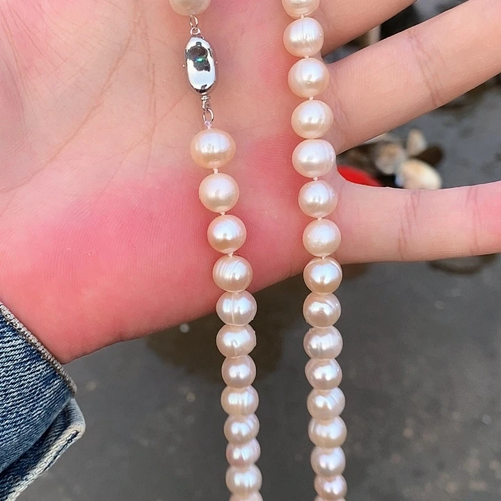 颈饰银S925镶嵌淡水珍珠9-10中国红