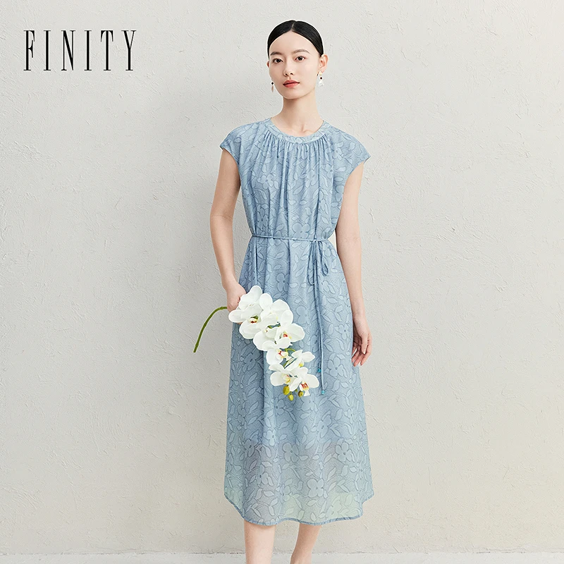 FINITY 连衣裙碎花显瘦气质蓝色时尚夏季复古印花 F21Y4B22L2