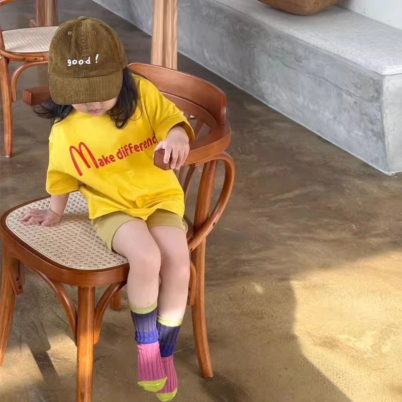 女童短袖T恤2025新款夏装儿童字母印花圆领上衣休闲宽松纯棉衣服