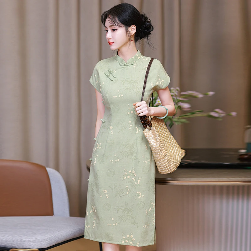 小个子遮肚连衣裙夏装2025新款中国风改良旗袍小清新气质显瘦裙子