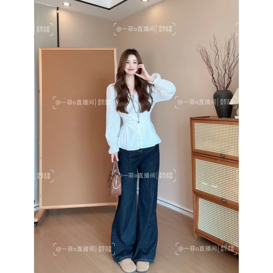 2025秋季新款大码女装胖MM法式蕾丝拼接长袖衬衫女显瘦上衣8287
