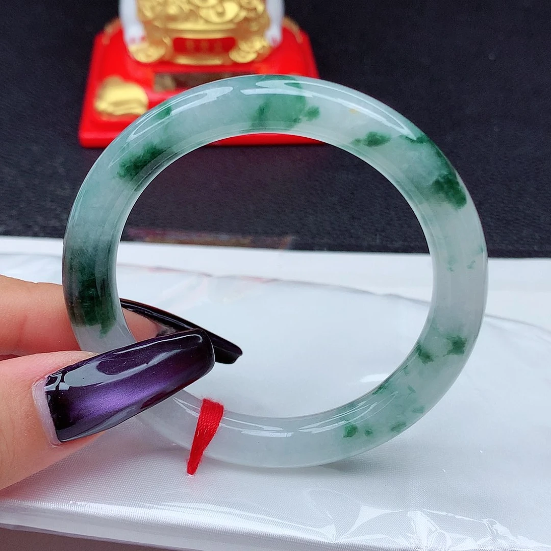 未镶嵌手镯翡翠翡翠52.8冰润白冰飘蓝花美人条