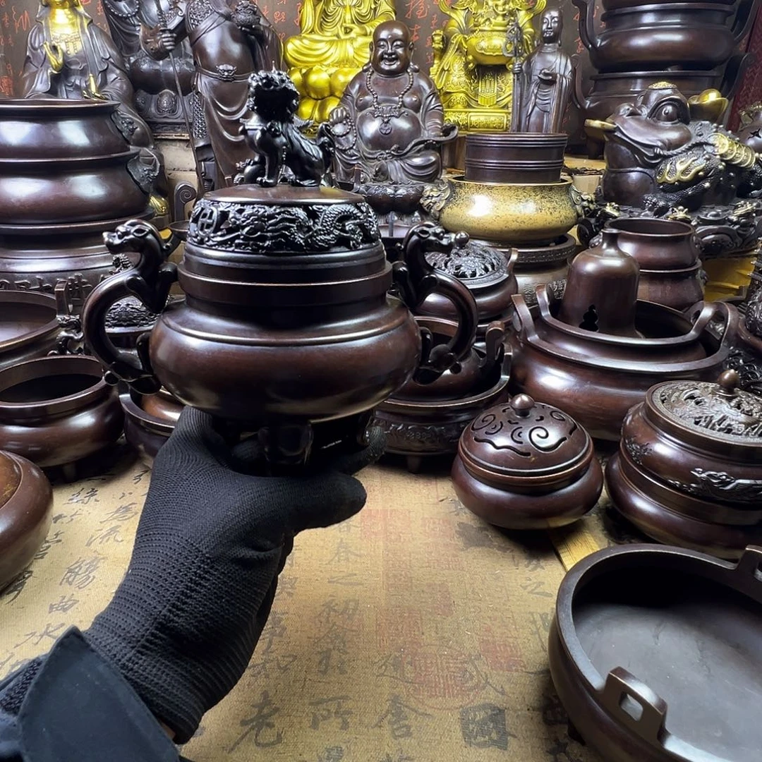 俩***朵9公分口径帝王炉熏香炉铜香炉供香炉聚宝盆