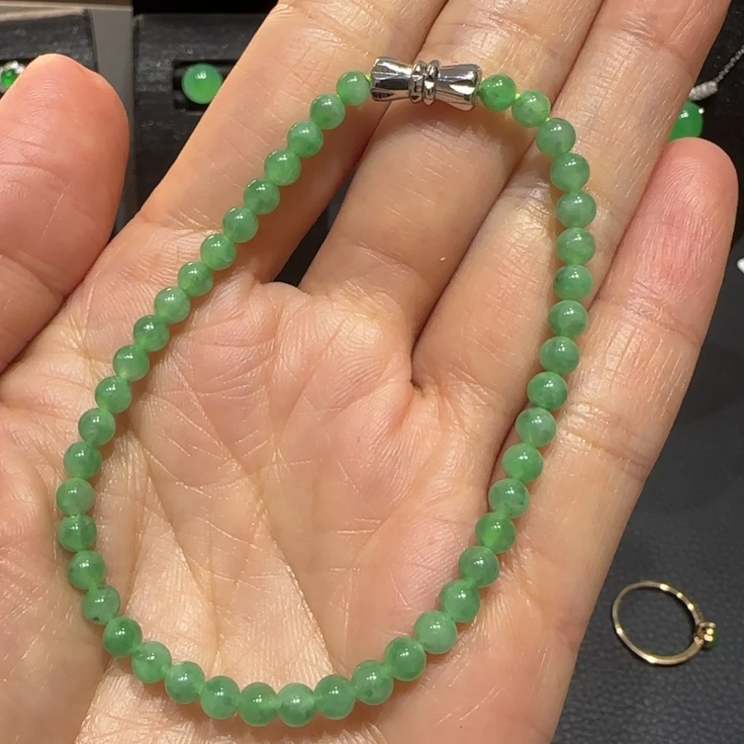 翡翠未镶嵌颈饰绿珠串卡3.8