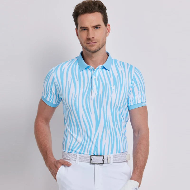 高尔夫短袖T恤男彩纹印花沙滩风polo衫夏季高尔夫服装男速干上衣