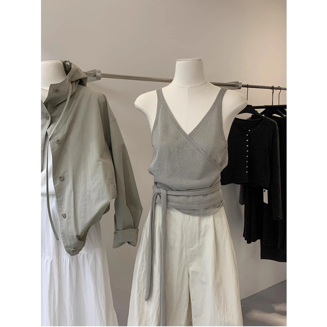 纯欲性感V领绑带小吊带背心女夏季新款小众绝美叠穿外穿无袖上衣