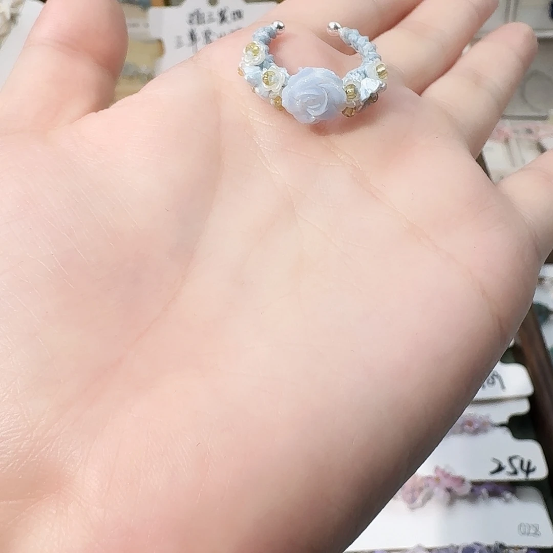 石英石纯铜淡蓝色戒指