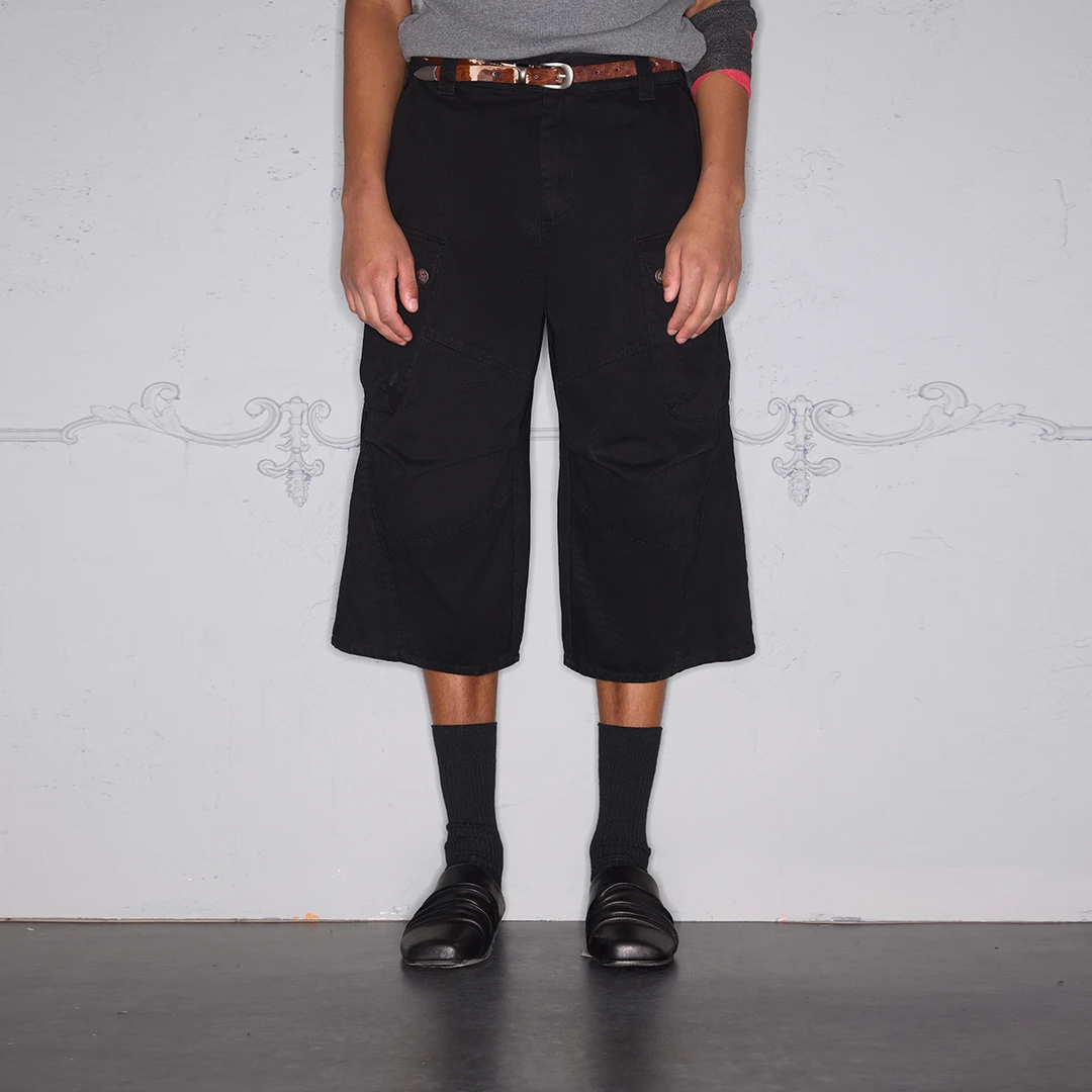 ROCAWEAR 微喇压褶宽松立体口袋工装七分裤