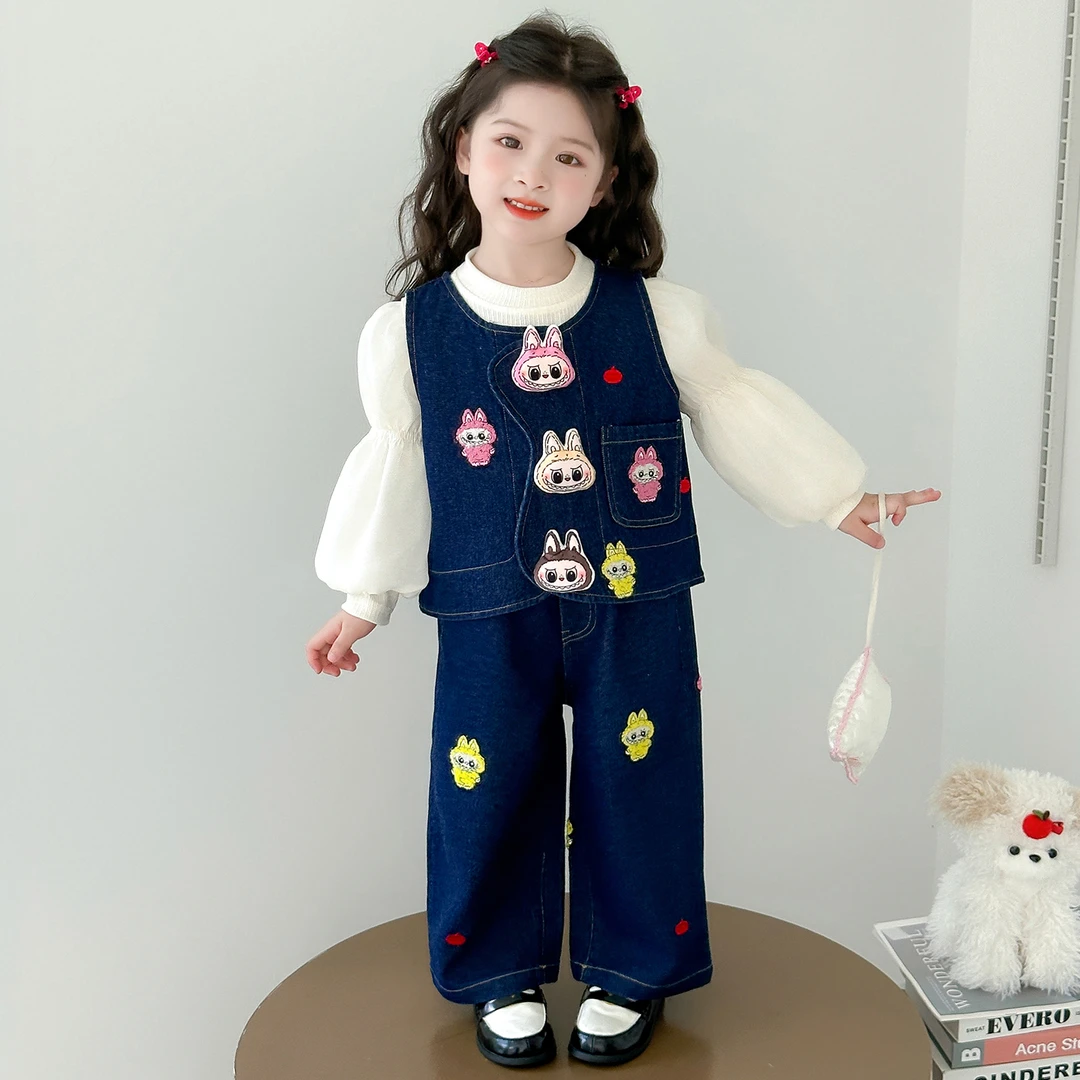 女童套装秋装2025秋季新款儿童拉布布牛仔三件套小女孩衣服春秋款