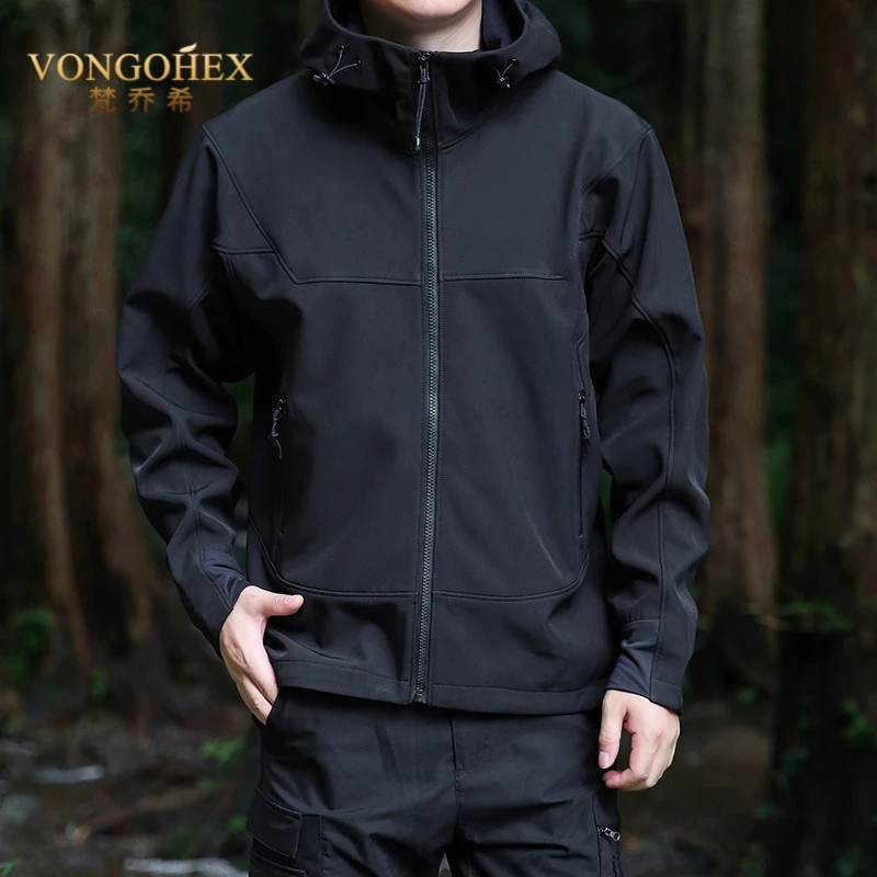 VONGOHEX男士软壳冲锋衣春秋季户外防风防水摇粒绒连帽抓绒夹克