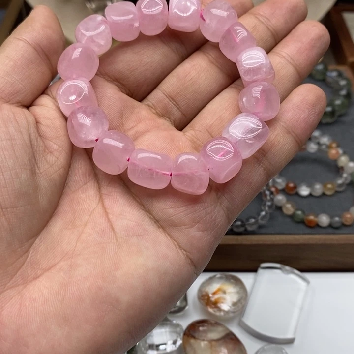 水晶手链未镶嵌粉水晶方糖