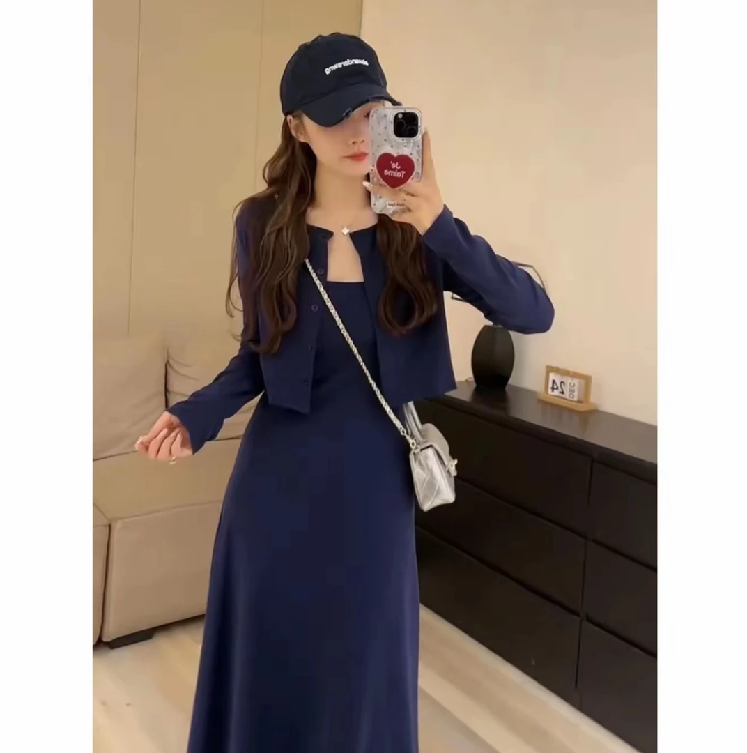 新款显瘦修身2025吊带夏季连衣裙高级长裙两件套装