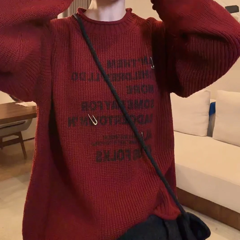 回形针字母设计感圆领毛衣女2025秋冬新款时尚韩系长袖套头针织衫