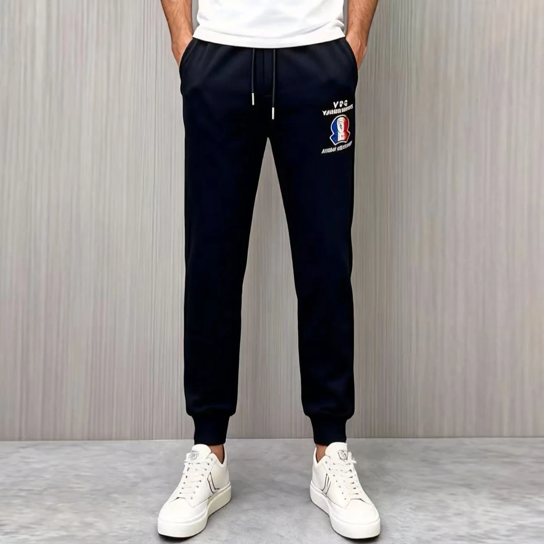 【W123】秋冬季百搭宽松弹力时尚刺绣加绒保暖加厚男士休闲裤卫裤