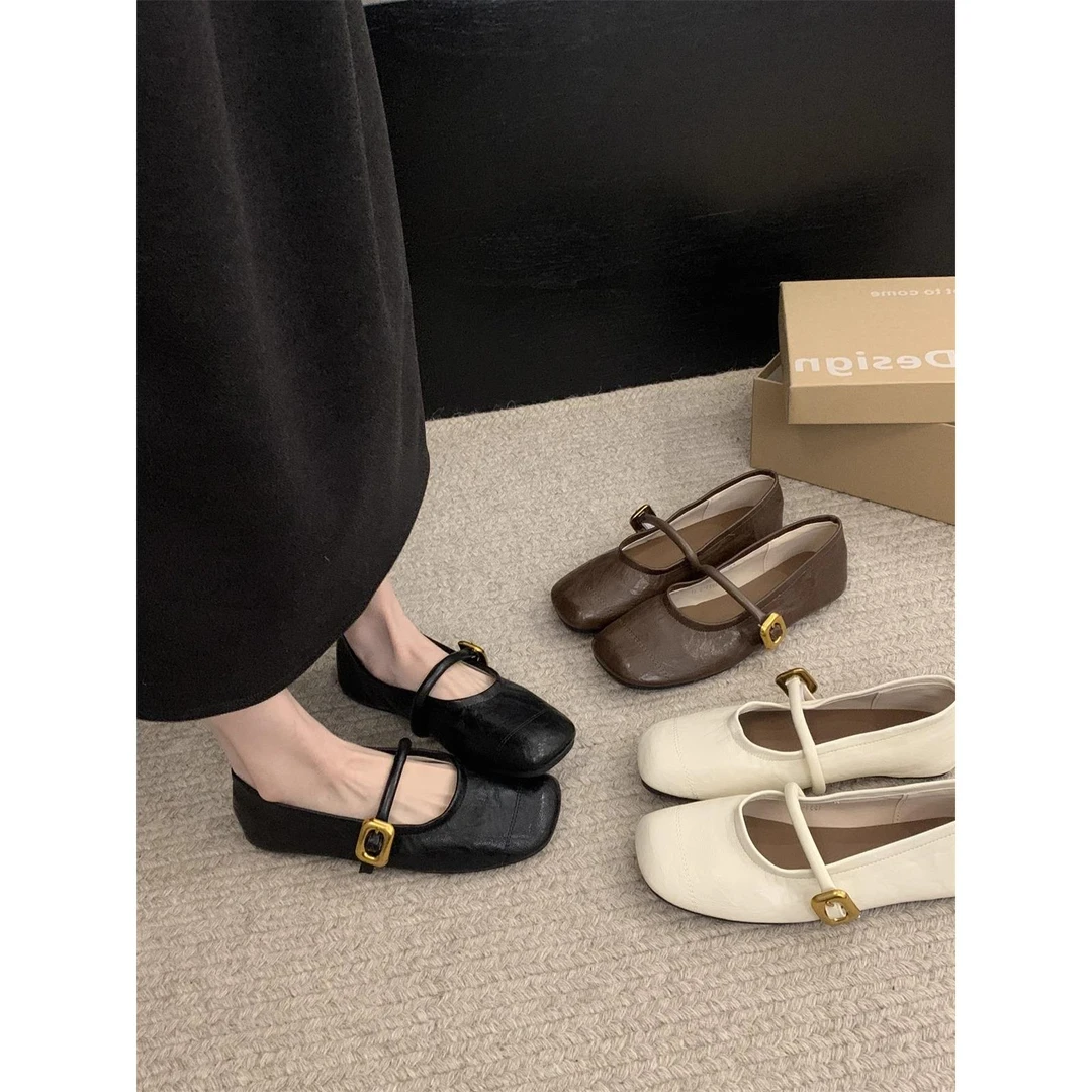 软底玛丽珍鞋圆头浅口2025年新款早秋通勤百搭一字带单鞋平底女鞋