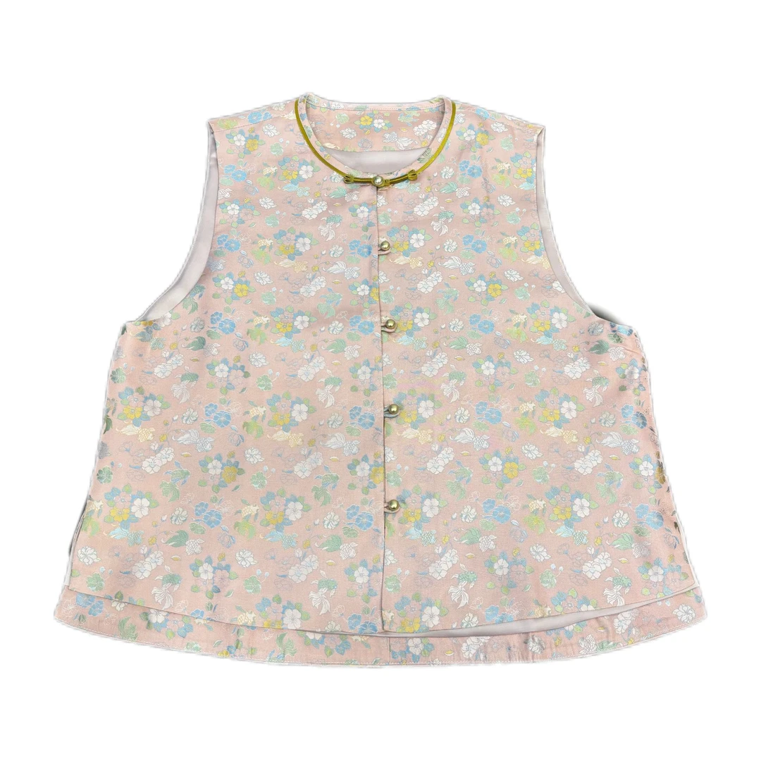 【云舞香纱】钱小萍粉地金玉满堂圆领新中式宋锦马甲夏季马夹外穿