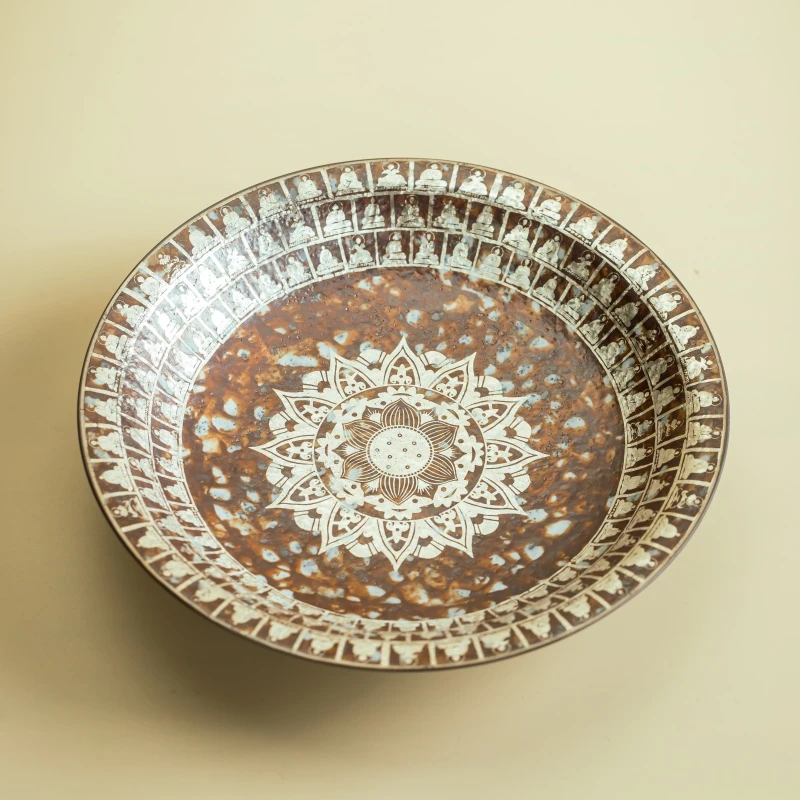 敦煌文创千佛茶盘壶承鎏银中式复古禅意家用干泡台茶壶垫托盘茶托