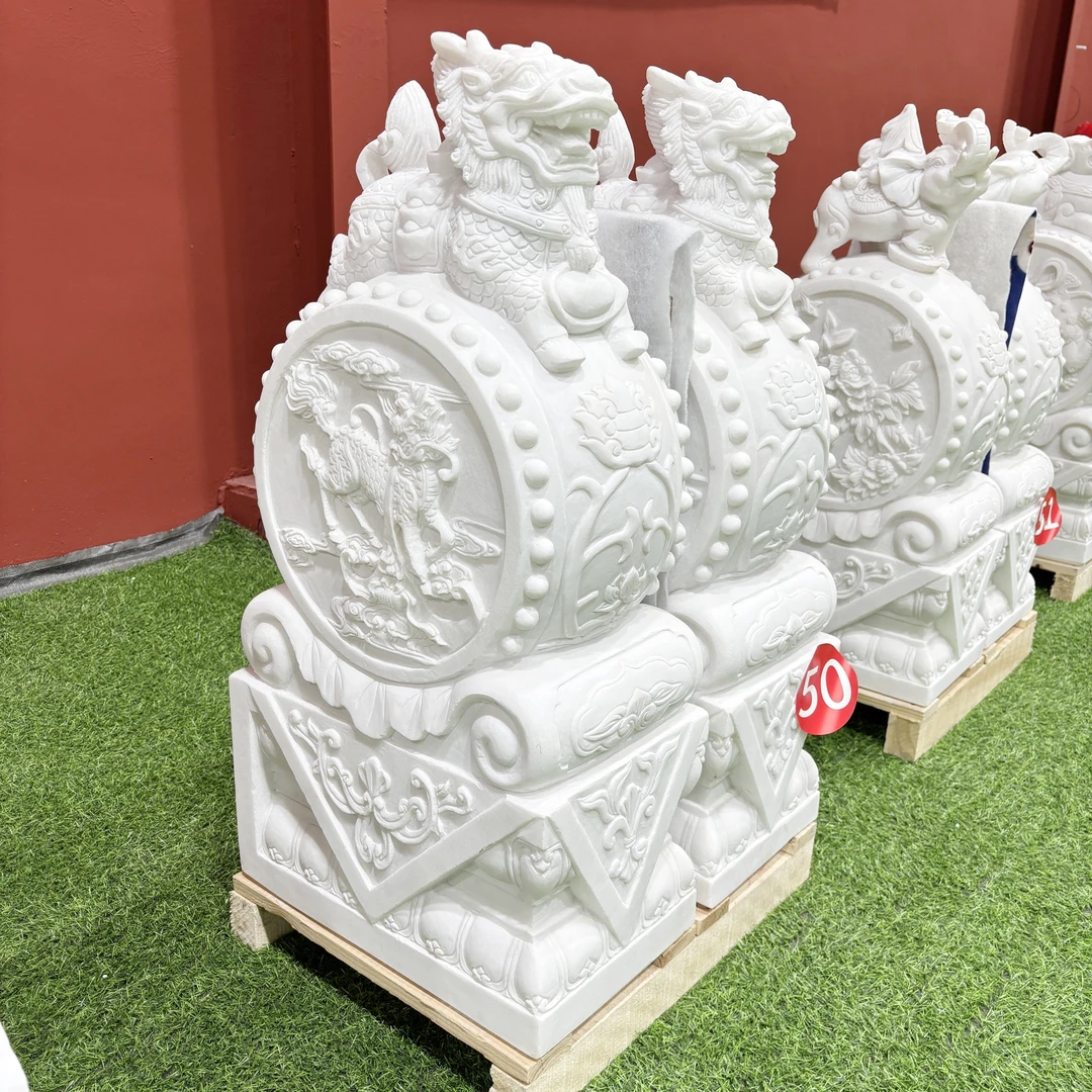 定金。石雕门墩抱鼓石天然汉白玉大象石鼓门当麒麟青石门口摆件