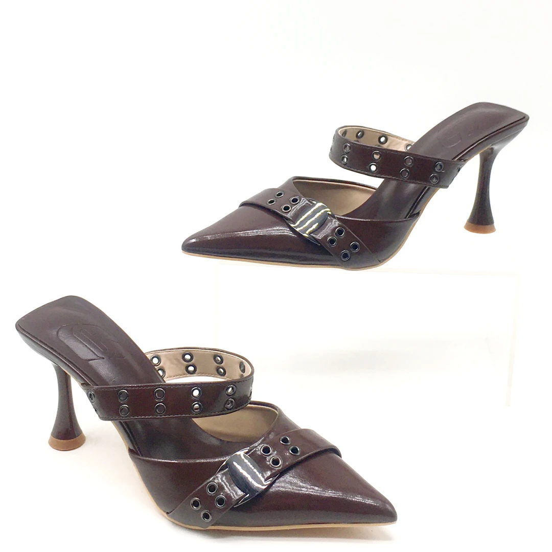 凉拖黑色高跟尖头细跟包头拖包头轻职风浅口