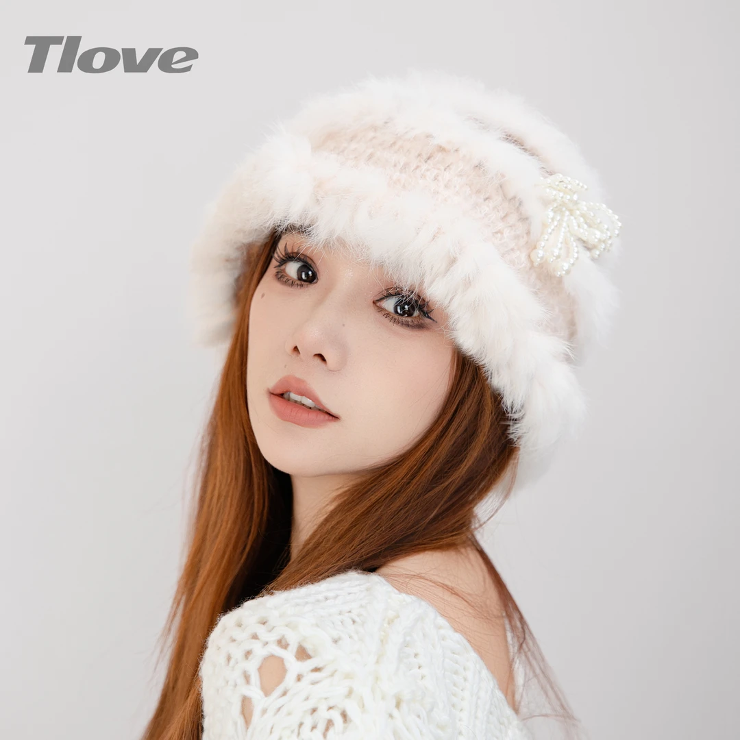 9810+tlove秋冬款气质百搭兔毛蝴蝶结帽子