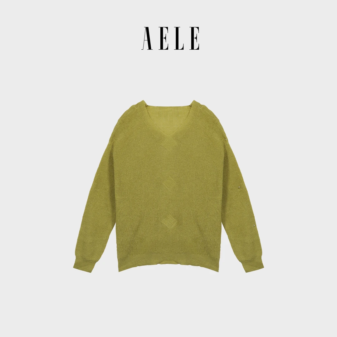 AELE X8F5 1611 绿色V领套头长袖针织毛衣