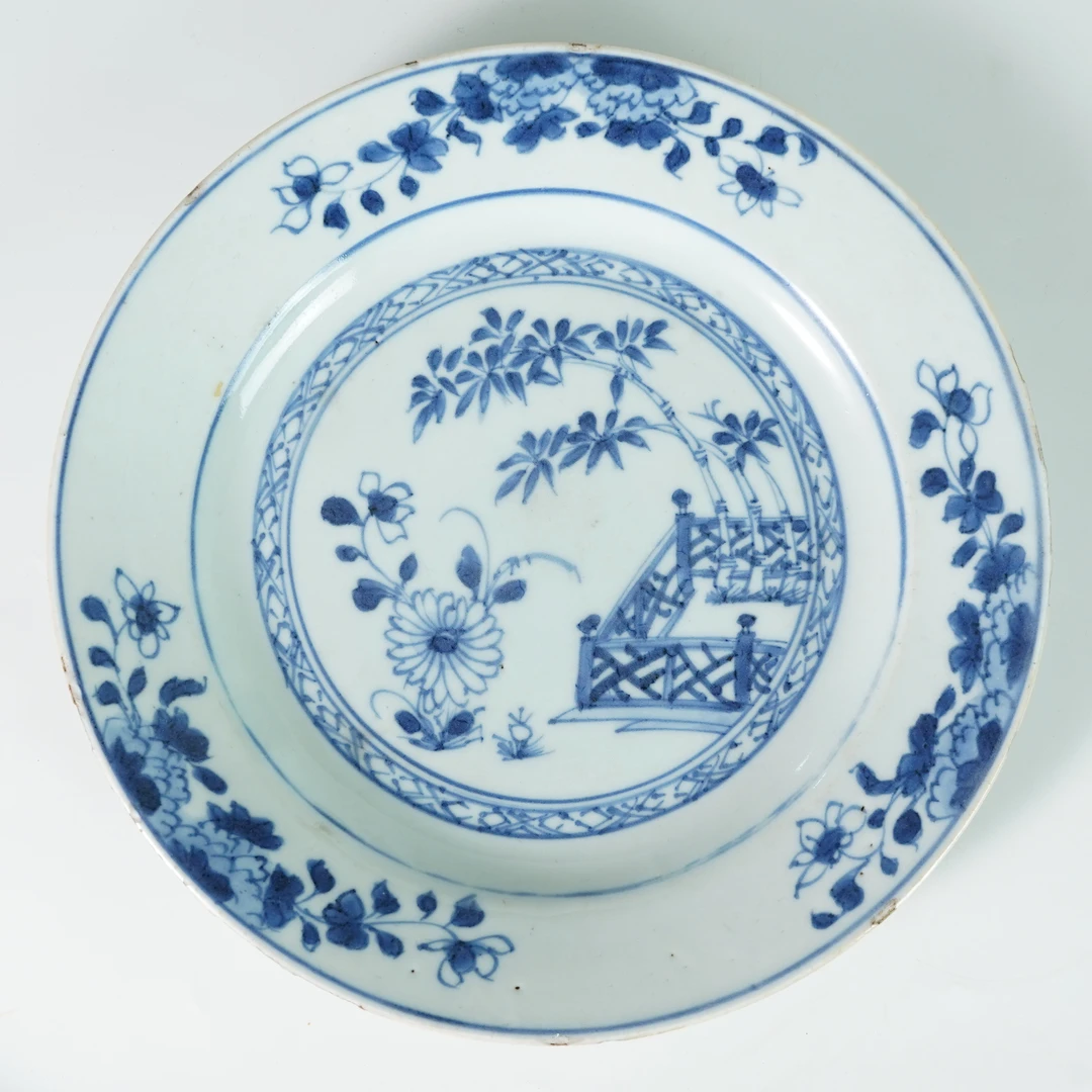 LCS250919031【十竹斋】清康熙翠竹牡丹青花赏盘