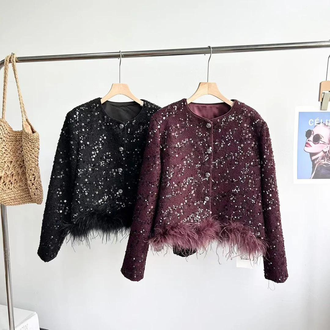 小静折扣~NA1612P 法式重工珠片圆领小香风外套（卡码拍大）