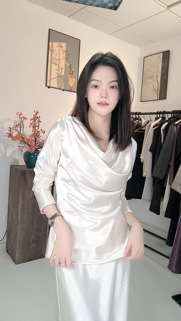 【姜姜】深圳南油三醋酸女士上衣半裙V领衬衣气质显瘦时尚百搭系列