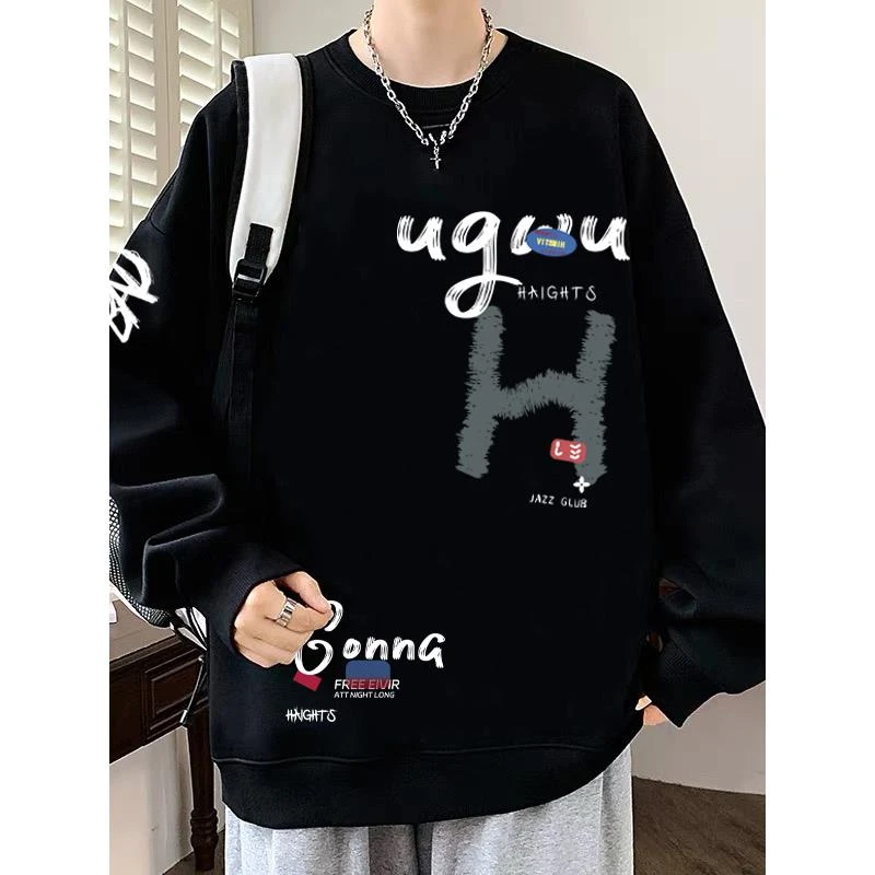 卫衣男款青少年2025新款秋冬重磅潮牌高中初中生宽松圆领加绒上衣